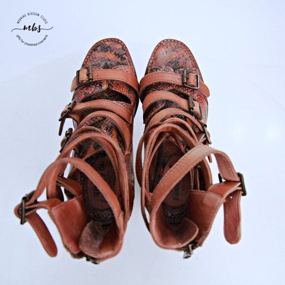 Vintage Foundry Co Odessa Leather Strap Side Heeled Sandal Booties Brown Women 8 - Picture 10 of 13